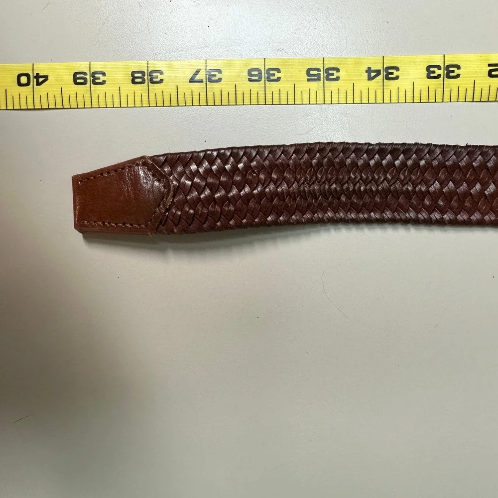 Mens Brown Woven Braided Leather Belt Size 36 Silver Buckle Casual Business